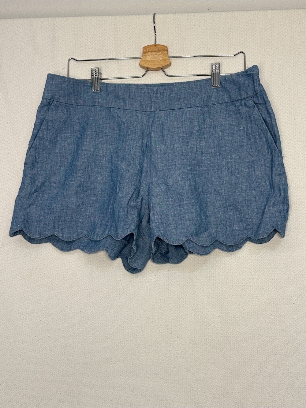 LOFT Chambray Scallop Hem Shorts - Blue